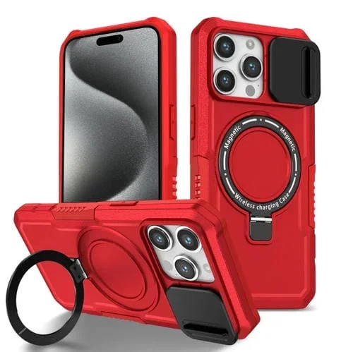 Funda para Teléfono iPhone 15 Pro Sliding Camshield Magsafe Holder TPU Hybrid (Rojo)