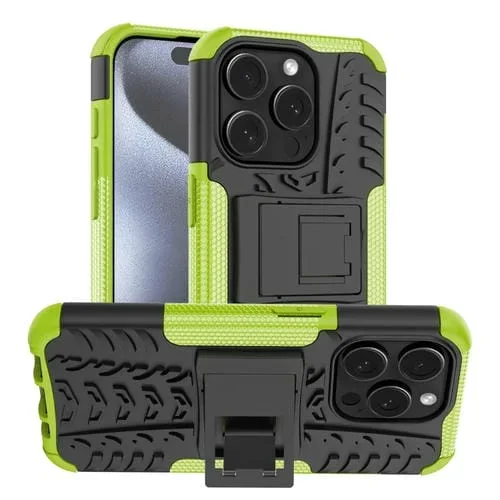 Funda para Teléfono iPhone 15 Pro Tire Texture TPU + PC con Soporte (Verde)