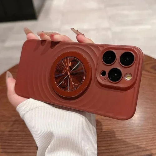Funda para Teléfono iPhone 15 Pro Wave Texture PC a Prueba de Golpes con Soporte (Rojo Granate)