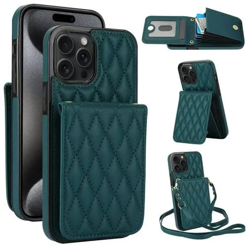 Funda para Teléfono iPhone 15 Pro Ym015 Rfid con Bolsa para Tarjeta Romboidal Cruzada (Verde)