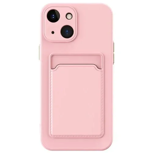 Funda para Teléfono iPhone 15 Skin Feel Card Contraste Color Botón TPU (Rosa)