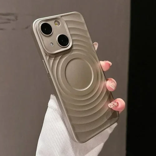 Funda para Teléfono iPhone 15 Textura Ondulada PC a Prueba de Golpes (Gris)