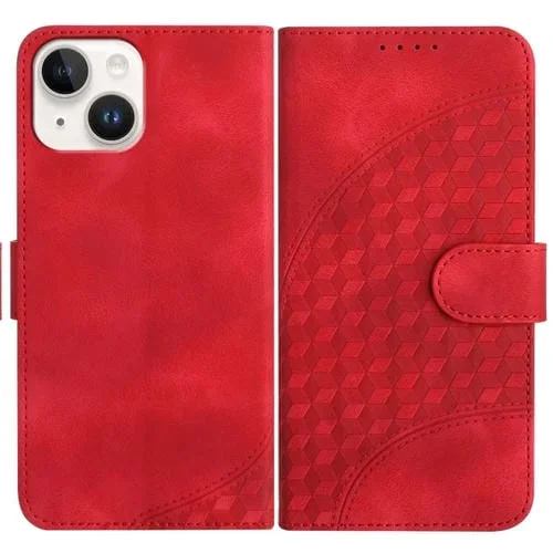 Funda para Teléfono iPhone 15 Yx0060 Cuero Relieve Cabeza de Elefante con Cordón (Rojo)