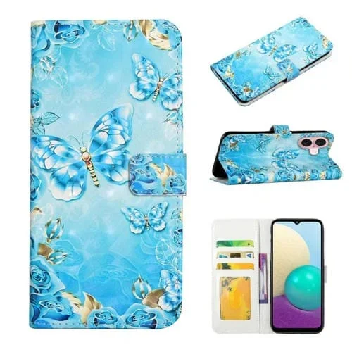 Funda para Teléfono iPhone 16 Cuero Dibujo 3D Relieve al Óleo (Mariposas Azules)