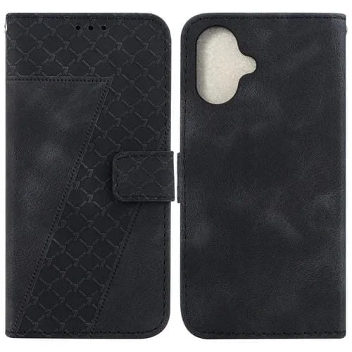 Funda para Teléfono iPhone 16 Cuero En Relieve con Forma de 7 (Negro)
