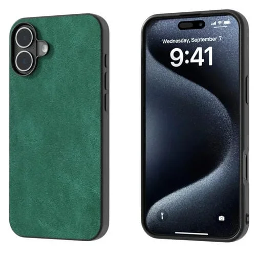 Funda para Teléfono iPhone 16 Cuero Pu Cobertura Total con Marco Negro (Verde)