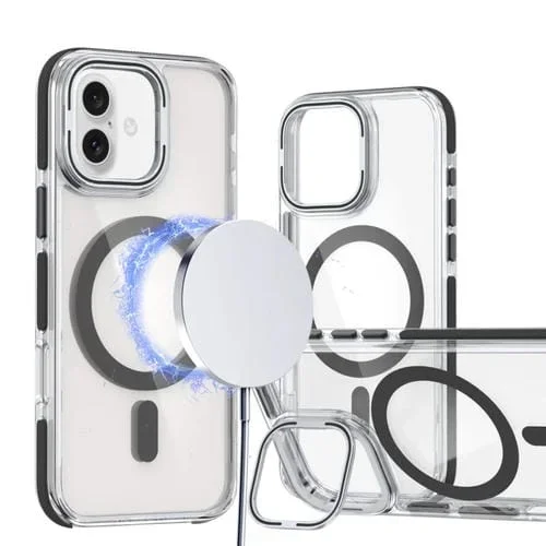 Funda para Teléfono iPhone 16 Magsafe Soporte Abatible Lente TPU Acrílico (Negro)