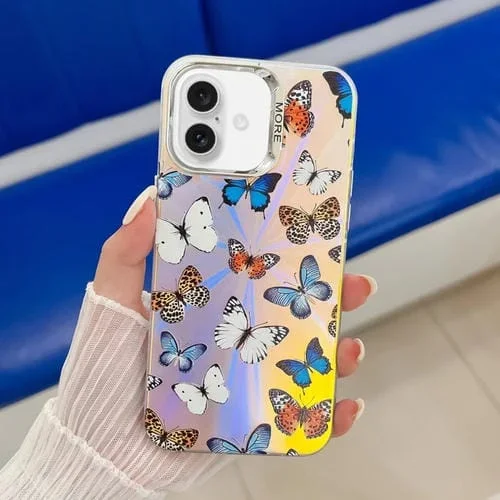 Funda para Teléfono iPhone 16 Mariposa Láser Galvanizada (Mariposas de Color Ab1)