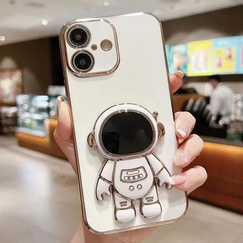 Funda para Teléfono iPhone 16 Plus con Soporte Astronauta Galvanizada (Blanca)