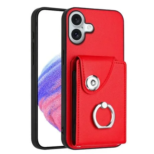 Funda para Teléfono iPhone 16 Plus con Tarjetero y Anillo (Roja)