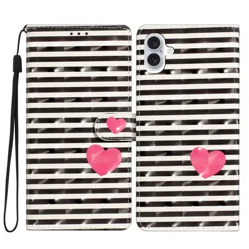 Funda para teléfono iPhone 16 Plus Cuero Patrón 3D Corazón Rayado