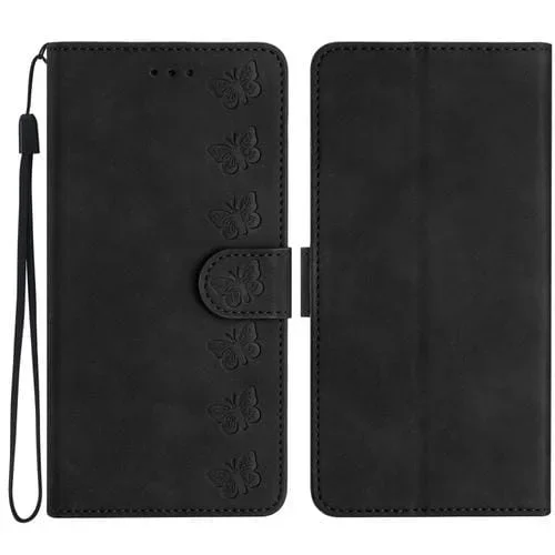 Funda para Teléfono iPhone 16 Plus Cuero Relieve Siete Mariposas (Negro)