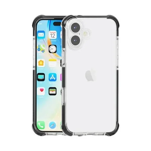 Funda para Teléfono iPhone 16 Plus TPU y Acrílico a Prueba de Golpes Cuatro Esquinas (Negro + Transparente)
