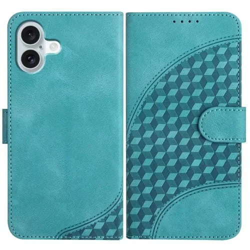 Funda para Teléfono iPhone 16 Plus Yx0060 Cuero Relieve Cabeza de Elefante con Cordón (Azul Claro)