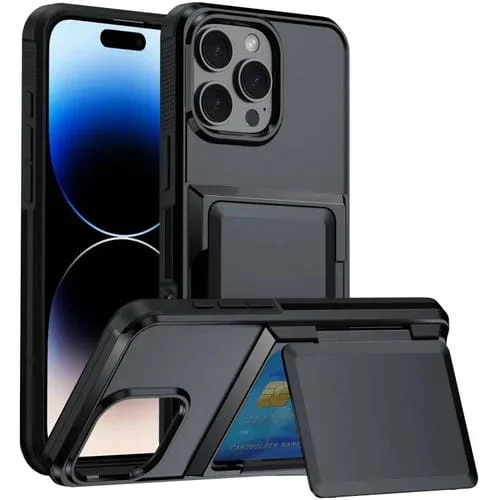 Funda para Teléfono iPhone 16 Pro con Ranura para Tarjeta (Negra)