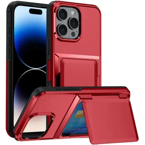 Funda para Teléfono iPhone 16 Pro con Ranura para Tarjeta (Roja)