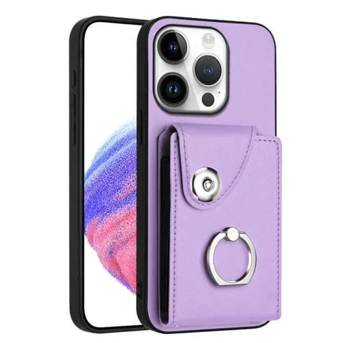 Funda para Teléfono iPhone 16 Pro con Tarjetero y Anillo (Morado)