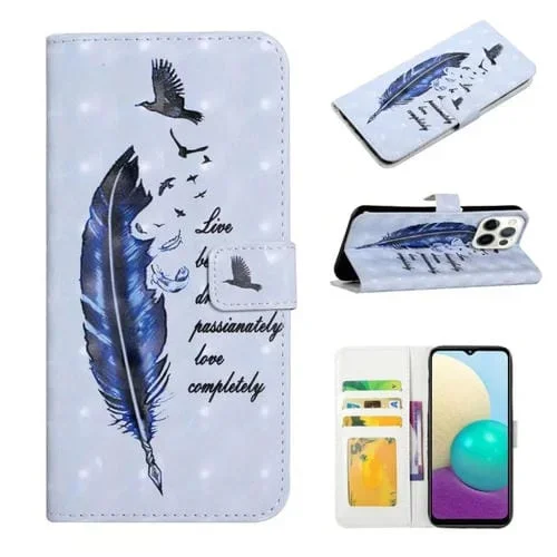 Funda para Teléfono iPhone 16 Pro Cuero Dibujo 3D Relieve al Óleo (Pluma Azul)