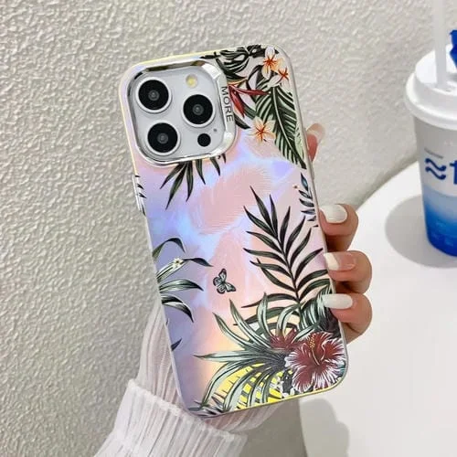 Funda para Teléfono iPhone 16 Pro Galvanoplastia Láser Flor Textura TPU (Hojas Ah12)
