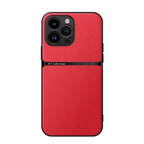 Funda para Teléfono iPhone 16 Pro Max con Tapa Magnética Piel de Lichi a Prueba de Golpes (Roja)