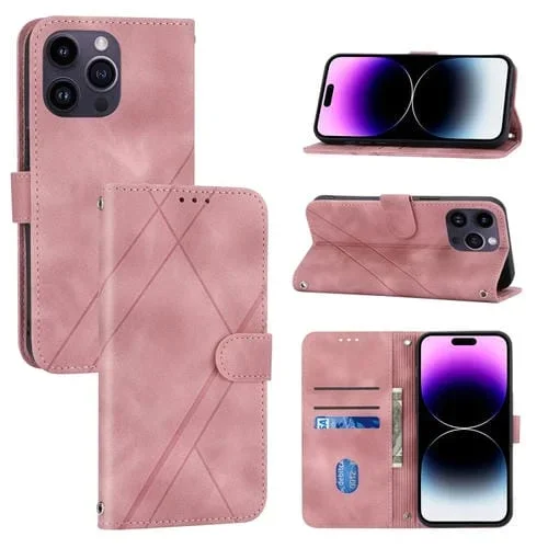 Funda para Teléfono iPhone 16 Pro Max Cuero Línea En Relieve y Cordón (Rosa)