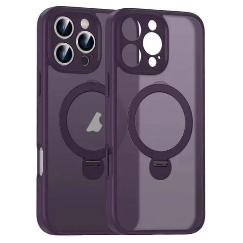 Funda para Teléfono iPhone 16 Pro Max Soporte Giratorio 360 Textura Mate (Morado Oscuro)