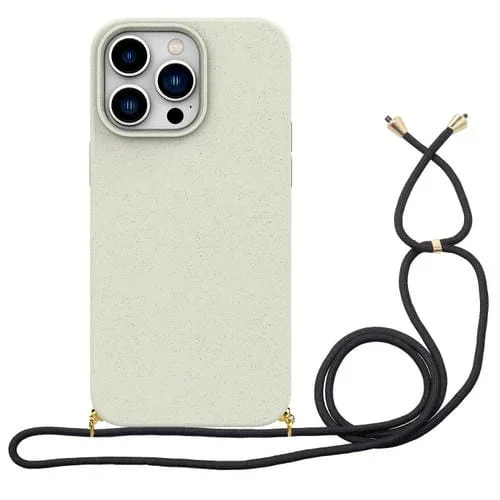 Funda para teléfono iPhone 16 Pro paja de trigo TPU con cordón (Blanco)