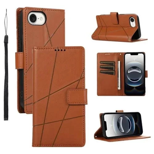Funda para Teléfono iPhone 16E Cuero Genuino PU Textura Líneas En Relieve (Marrón)