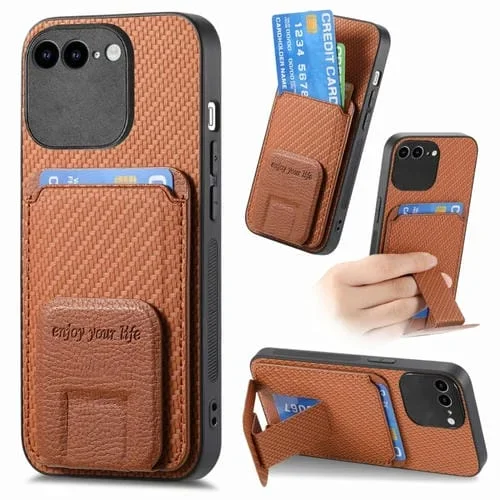 Funda para Teléfono iPhone 6 Plus / 6S Plus Soporte Plegable Bolsa para Tarjetas Fibra de Carbono (Marrón)