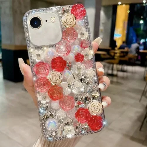 Funda para teléfono iPhone 7/8 Rose Hand-Set Pearl Diamond PC (Rojo)