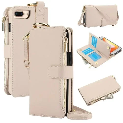 Funda para Teléfono iPhone 7 Plus/8 Plus Cuero Billetera Multifuncional Anillo Cruzado (Blanco)