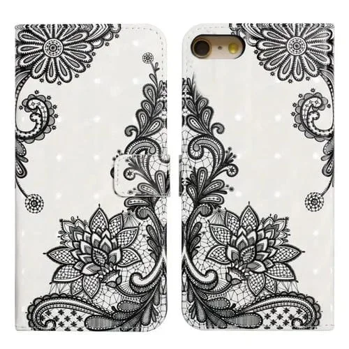 Funda para teléfono iPhone 7 Plus/8 Plus cuero dibujo 3D en relieve al óleo (Flor de Encaje)