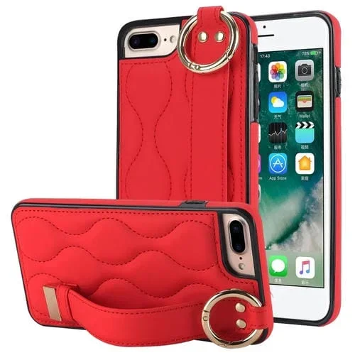 Funda para Teléfono iPhone 7 Plus Antideslizante Cobertura Completa Anillo PU con Muñequera (Rojo)