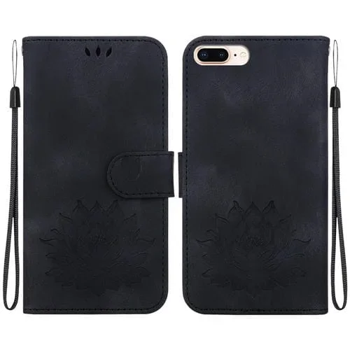 Funda para Teléfono iPhone 8 Plus/7 Plus Cuero con Relieve de Loto (Negro)