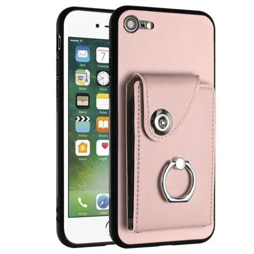 Funda para Teléfono iPhone SE 2022/2020/8/7 con Soporte para Anillo y Bolsa para Tarjeta (Rosa)