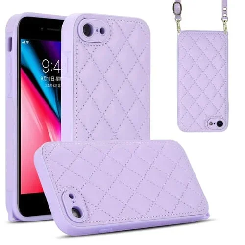 Funda para Teléfono iPhone SE 2022/SE 2020 Textura Rómbica Cordón Doble (Púrpura)