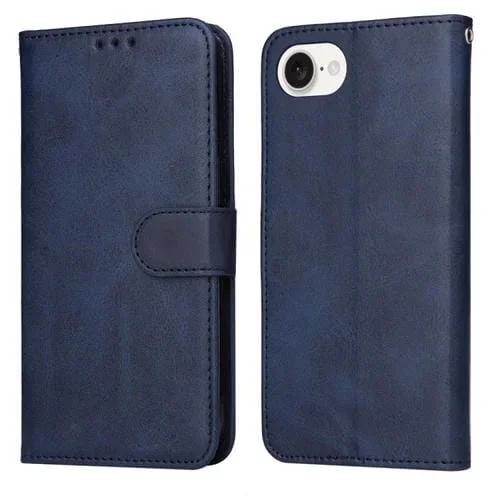 Funda para Teléfono iPhone SE 2024 Cuero con Tapa Textura de Becerro (Azul)