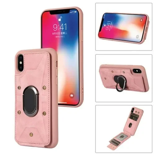 Funda para Teléfono iPhone X / Xs Armor Ring Wallet Back Cover (Rosa)