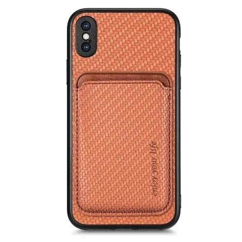 Funda para Teléfono iPhone X / Xs Cuero Fibra de Carbono Magsafe Magnética (Marrón)