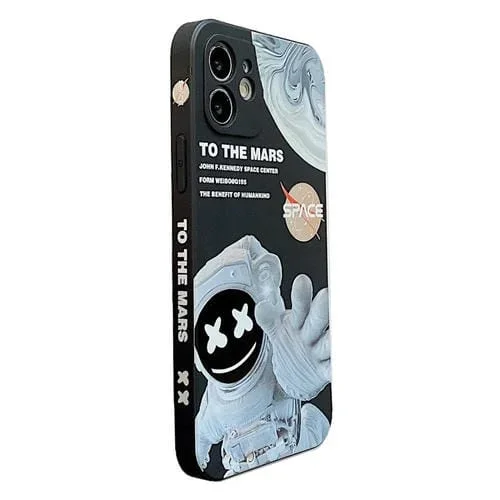 Funda para Teléfono iPhone Xr a Prueba de Golpes con Patrón Astronauta Marciano (Negro)
