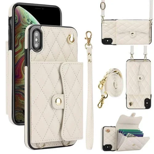 Funda para Teléfono iPhone Xr Cuero con Billetera Horizontal Romboidal Cruzada (Blanco)
