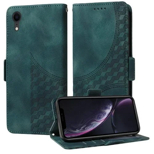 Funda para Teléfono iPhone Xr Cuero Estrellado con Rombos En Relieve (Verde)
