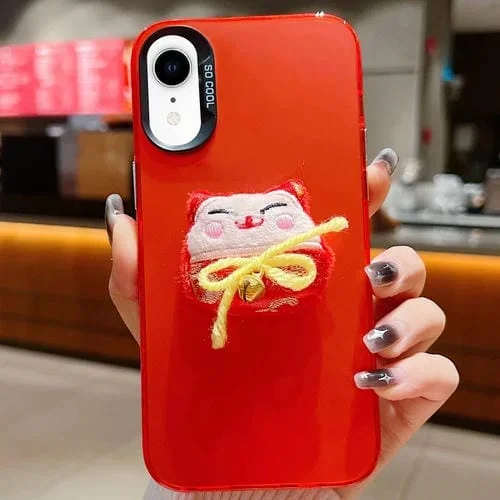 Funda para Teléfono iPhone Xr Lion Dance Plush Doll Gato de la Suerte