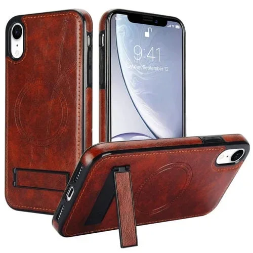 Funda para Teléfono iPhone Xr Magsafe Soporte Invisible Cuero Retro (Marrón)
