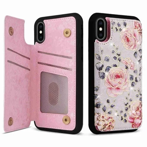 Funda para Teléfono iPhone Xs Max Antirrobo Rfid con Doble Hebilla (Rosa Pastoral)