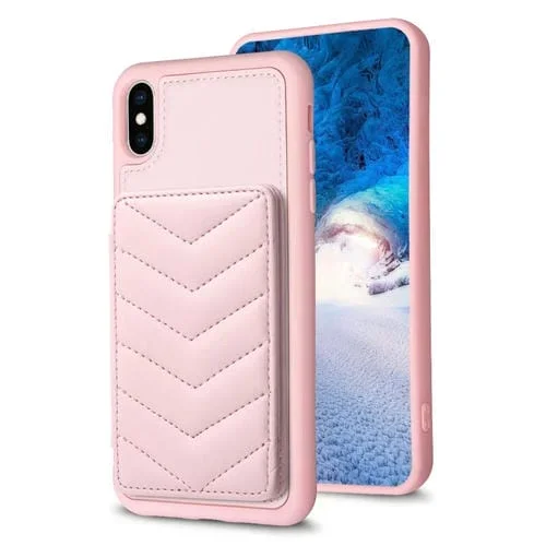Funda para teléfono iPhone Xs Max Bf26 Wave Pattern Card Bag Holder (Rosa)