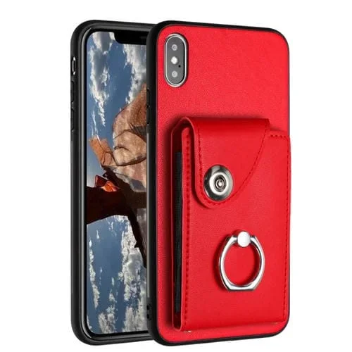 Funda para Teléfono iPhone Xs Max con Soporte para Anillo y Bolsa para Tarjeta (Rojo)