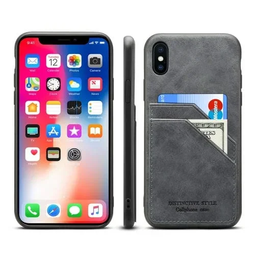 Funda para Teléfono iPhone Xs Max Ranuras para Tarjetas Cobertura Completa Pu + TPU (Gris)