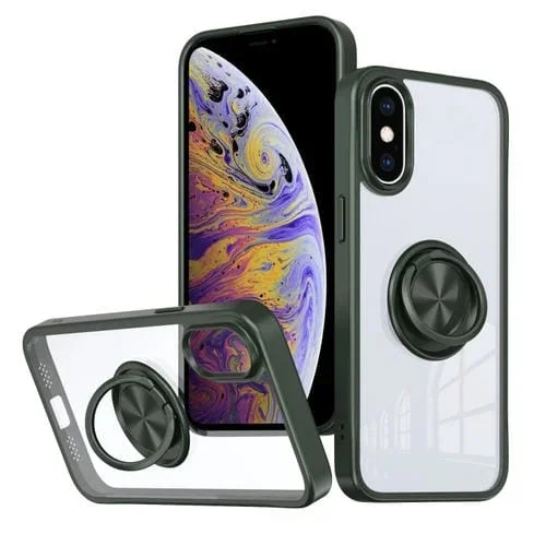 Funda para teléfono iPhone Xs Max Ring Holder PC Hybrid TPU (Verde)
