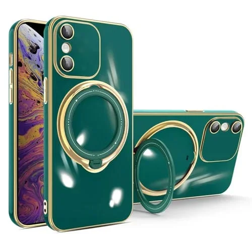 Funda para Teléfono iPhone Xs / X Multifunción Galvanoplastia Magsafe con Soporte (Verde Oscuro)